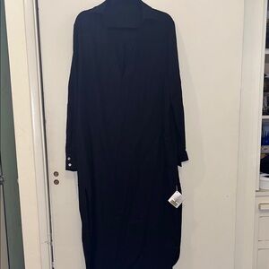 MyBodHi NWT Minimalist Black Long Sleeve V Neck OS Slit Sides Shirt Dress